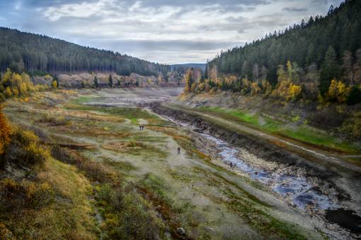 Auch nördlich der Alpen wird es aufgrund der Klimaerwärmung immer trockener. 
Das Foto zeigt die Ockertalsperre im Nationalpark Harz (D) im September 2018. Foto: Wikimedia / Sincap64