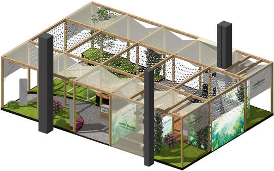 Eine Visualisierung des JardinSuisse-Messestandes, wie er an der Giardina von 11. bis 15. März zu sehen sein wird.